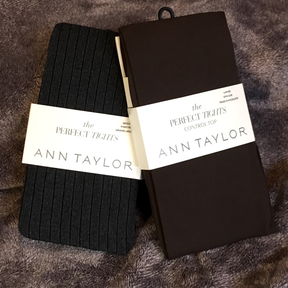 🆕 2 Pairs Opaque Ann Taylor Hose — 1 Med Gray, 1 Large Chocolate Brown